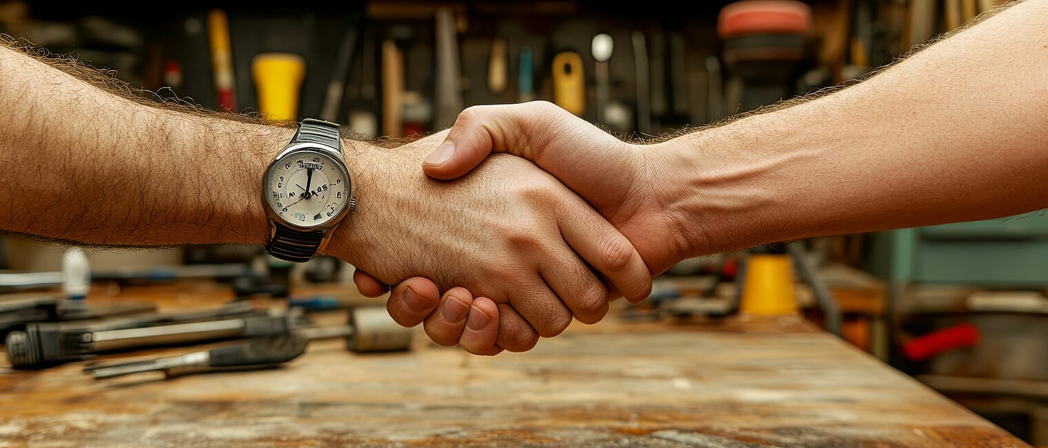 Zwei Personen geben sich die Hand. 